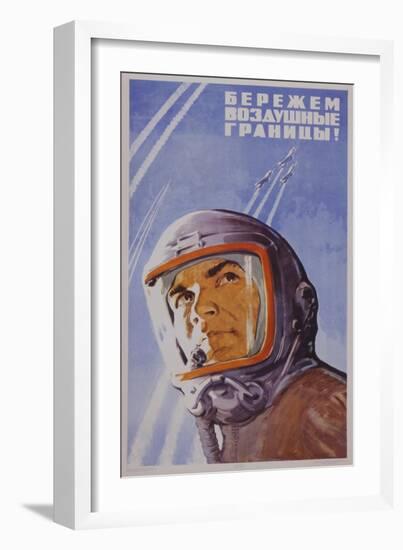 Soviet Poster with Pilot Wearing Helmet-null-Framed Giclee Print