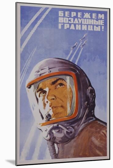 Soviet Poster with Pilot Wearing Helmet-null-Mounted Giclee Print