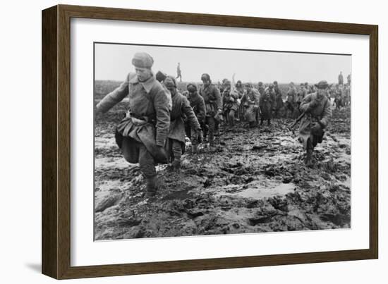 Soviet (Russian) Soldiers Marching Through a Muddy Field Near Odessa, Ca. 1944-Georgi Zelma-Framed Photo