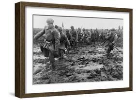 Soviet (Russian) Soldiers Marching Through a Muddy Field Near Odessa, Ca. 1944-Georgi Zelma-Framed Photo