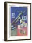 Soviet Statue and Stamps-null-Framed Art Print