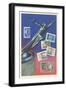 Soviet Statue and Stamps-null-Framed Art Print