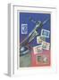 Soviet Statue and Stamps-null-Framed Art Print