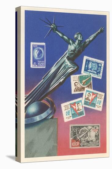 Soviet Statue and Stamps-null-Stretched Canvas