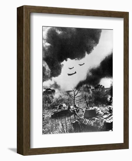 Soviet Tanks and Aircraft Launching an Attack, Russia, 1943-null-Framed Giclee Print