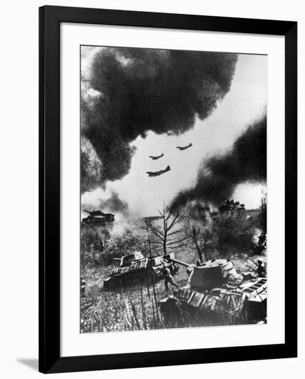 Soviet Tanks and Aircraft Launching an Attack, Russia, 1943-null-Framed Giclee Print