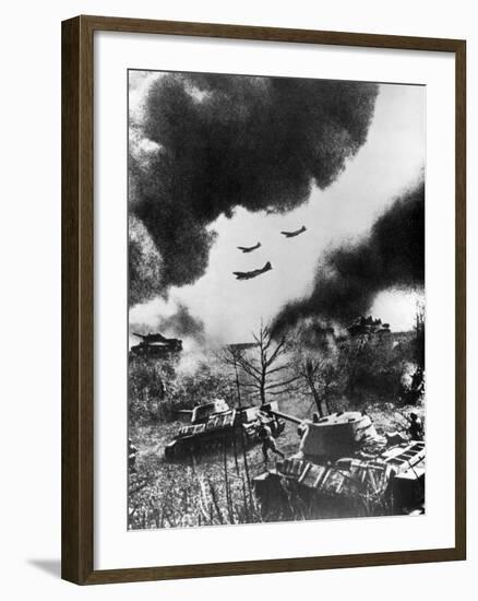 Soviet Tanks and Aircraft Launching an Attack, Russia, 1943-null-Framed Giclee Print