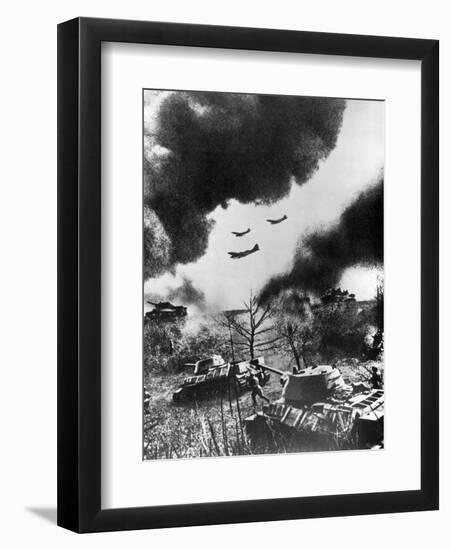 Soviet Tanks and Aircraft Launching an Attack, Russia, 1943-null-Framed Premium Giclee Print