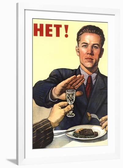 Soviet Union history print of a man refusing a drink, related to anti-alcohol propaganda.-Vernon Lewis Gallery-Framed Art Print