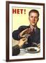 Soviet Union history print of a man refusing a drink, related to anti-alcohol propaganda.-Vernon Lewis Gallery-Framed Art Print