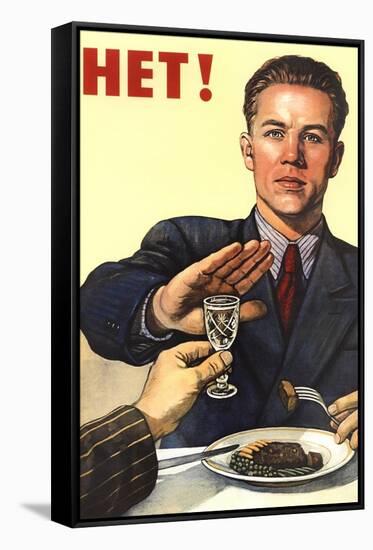 Soviet Union history print of a man refusing a drink, related to anti-alcohol propaganda.-Vernon Lewis Gallery-Framed Stretched Canvas