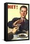Soviet Union history print of a man refusing a drink, related to anti-alcohol propaganda.-Vernon Lewis Gallery-Framed Stretched Canvas