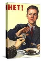 Soviet Union history print of a man refusing a drink, related to anti-alcohol propaganda.-Vernon Lewis Gallery-Stretched Canvas