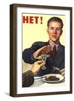 Soviet Union history print of a man refusing a drink, related to anti-alcohol propaganda.-Vernon Lewis Gallery-Framed Art Print