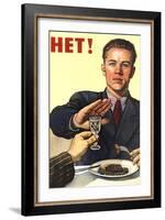 Soviet Union history print of a man refusing a drink, related to anti-alcohol propaganda.-Vernon Lewis Gallery-Framed Art Print