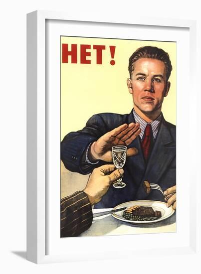 Soviet Union history print of a man refusing a drink, related to anti-alcohol propaganda.-Vernon Lewis Gallery-Framed Art Print