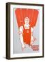 Soviet Worker Clutching a Copy of Pravda and Wearing Hammer and Sickle Dungarees-null-Framed Giclee Print