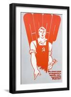 Soviet Worker Clutching a Copy of Pravda and Wearing Hammer and Sickle Dungarees-null-Framed Giclee Print