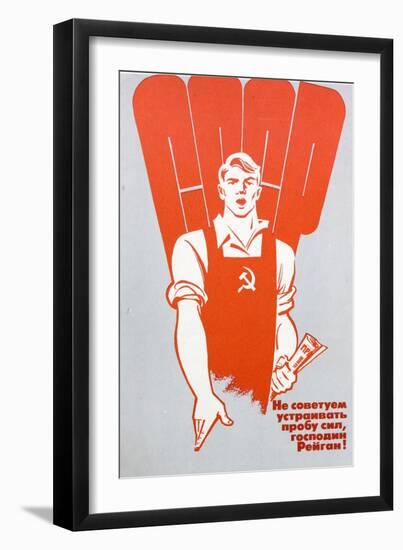 Soviet Worker Clutching a Copy of Pravda and Wearing Hammer and Sickle Dungarees-null-Framed Giclee Print