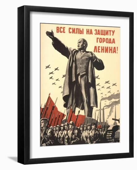 Soviet World War 2 Poster, 1941, 'All Forces to the Defense of the City of Lenin!'-null-Framed Art Print