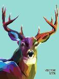 Colorful Deer Illustration. Background with Wild Animal. Low Poly Deer with Horns.-Sovusha-Framed Stretched Canvas