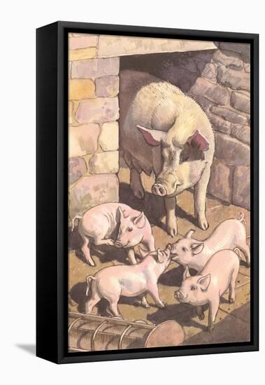 Sow and Piglets-null-Framed Stretched Canvas