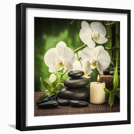 Spa Concept with Zen Basalt Stones and Orchid-scorpp-Framed Premium Photographic Print