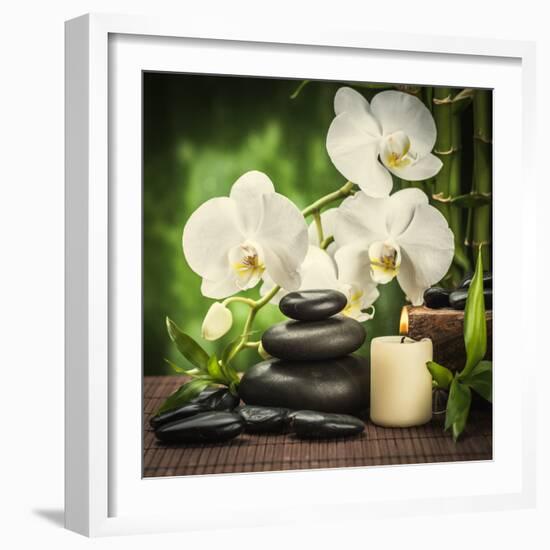 Spa Concept with Zen Basalt Stones and Orchid-scorpp-Framed Photographic Print