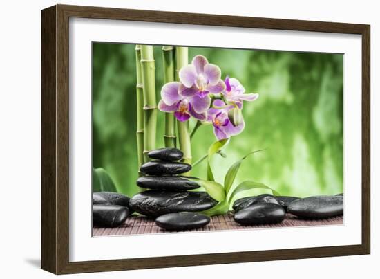 Spa Concept with Zen Basalt Stones ,Orchid and Bamboo-scorpp-Framed Photographic Print