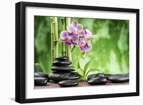 Spa Concept with Zen Basalt Stones ,Orchid and Bamboo-scorpp-Framed Photographic Print