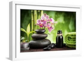 Spa Concept Zen Basalt Stones ,Orchid and Candle-scorpp-Framed Photographic Print