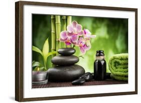 Spa Concept Zen Basalt Stones ,Orchid and Candle-scorpp-Framed Photographic Print