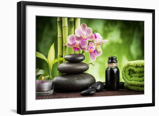 Spa Concept Zen Basalt Stones ,Orchid and Candle-scorpp-Framed Photographic Print