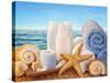Spa Elements with White Towels,Candle and Brown Bottles-egal-Stretched Canvas