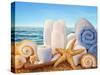 Spa Elements with White Towels,Candle and Brown Bottles-egal-Stretched Canvas