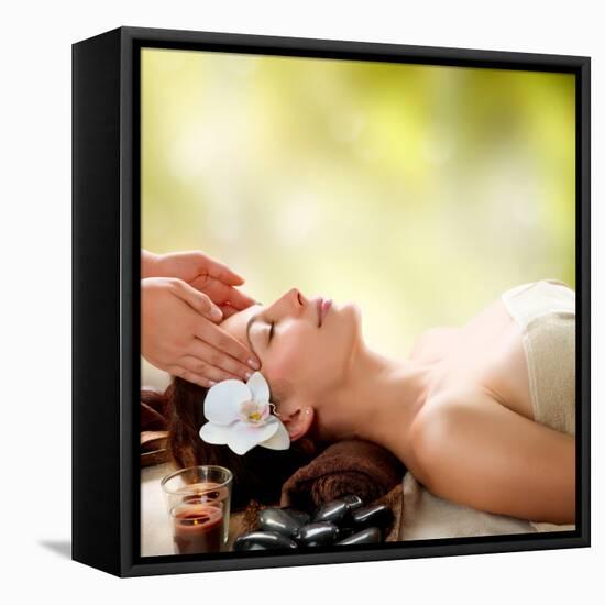 Spa Massage. Facial Massage Outdoor. Nature. Beauty Treatments-Subbotina Anna-Framed Stretched Canvas