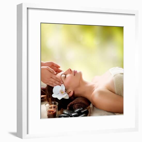 Spa Massage. Facial Massage Outdoor. Nature. Beauty Treatments-Subbotina Anna-Framed Photographic Print