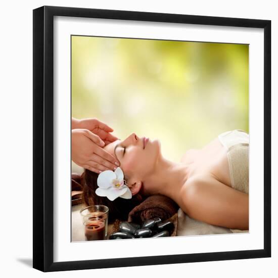 Spa Massage. Facial Massage Outdoor. Nature. Beauty Treatments-Subbotina Anna-Framed Photographic Print