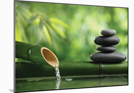 Spa Still Life With Bamboo Fountain And Zen Stone-null-Mounted Poster