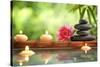 Spa Still Life with Burning Candles,Zen Stone and Bamboo Mat Reflected in a Serenity Pool-Sofiaworld-Stretched Canvas