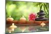 Spa Still Life with Burning Candles,Zen Stone and Bamboo Mat Reflected in a Serenity Pool-Sofiaworld-Mounted Premium Photographic Print