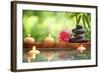 Spa Still Life with Burning Candles,Zen Stone and Bamboo Mat Reflected in a Serenity Pool-Sofiaworld-Framed Photographic Print