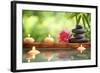 Spa Still Life with Burning Candles,Zen Stone and Bamboo Mat Reflected in a Serenity Pool-Sofiaworld-Framed Photographic Print