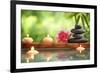 Spa Still Life with Burning Candles,Zen Stone and Bamboo Mat Reflected in a Serenity Pool-Sofiaworld-Framed Photographic Print