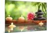 Spa Still Life with Burning Candles,Zen Stone and Bamboo Mat Reflected in a Serenity Pool-Sofiaworld-Mounted Photographic Print