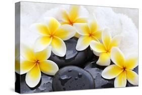Spa Still Life with Frangipani Flowers,White Towel and Zen Stone-Liang Zhang-Stretched Canvas