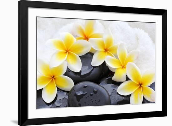 Spa Still Life with Frangipani Flowers,White Towel and Zen Stone-Liang Zhang-Framed Photographic Print