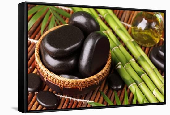 Spa Still Life with Hot Stones and Essential Oil-egal-Framed Stretched Canvas