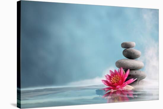 Spa Still Life with Water Lily and Zen Stone in a Serenity Pool-Sofiaworld-Stretched Canvas