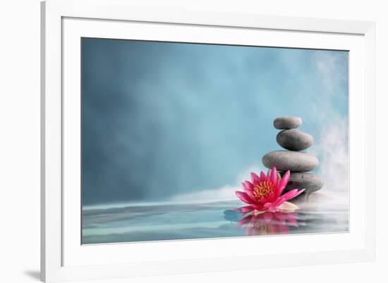 Spa Still Life with Water Lily and Zen Stone in a Serenity Pool-Sofiaworld-Framed Photographic Print